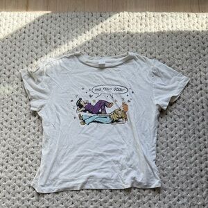 Re/Done Cream Crewneck Tee with Black Logo Tag